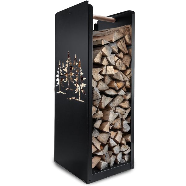 Holzlager | Kaminholzbox | schwarz | Motiv Wald
